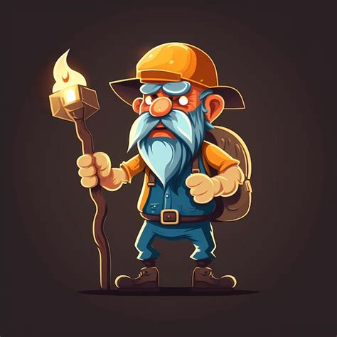 Premium AI Image | Cute old gold miner cartoon character illustration