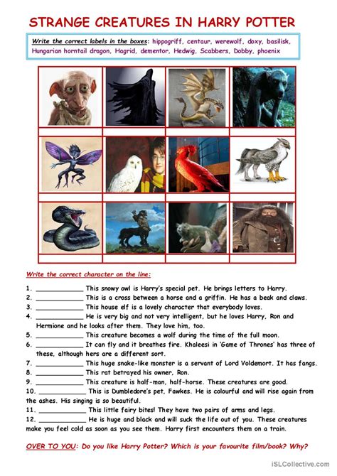 Strange Creatures In Harry Potter Fran Ais Fle Fiches Pedagogiques Pdf