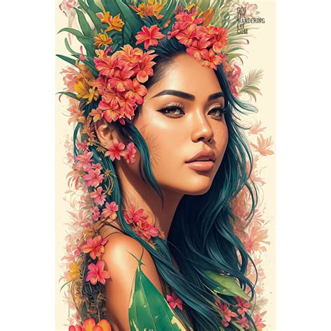 Hawaiian Woman Flower Lei | Portrait Wall Art Prints by Allan Chan