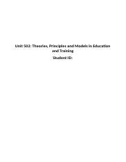 Unit Theories Principles And Models In Education And Training Docx