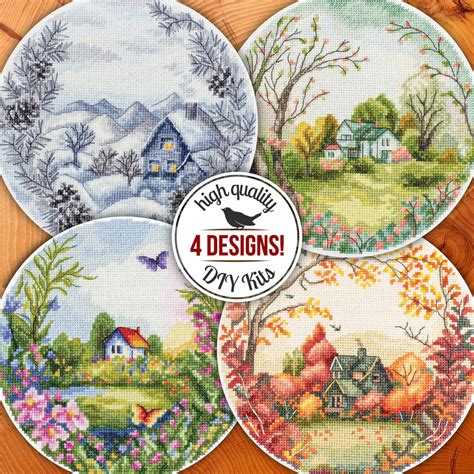 DIY Four Seasons Cross Stitch Kits Set Of Four Kits For Seasonal