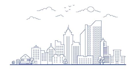 Premium Vector | Line art vector city skyline with cloud illustration