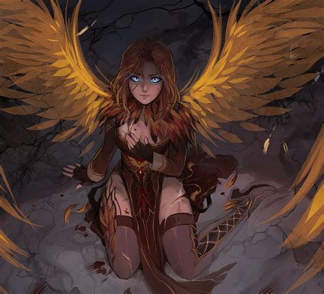 Hd Wallpaper Fantasy Angel Warrior Blue Eyes Spear Wings