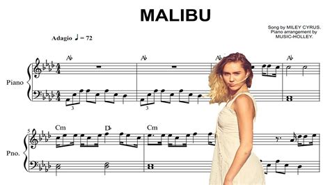 Miley Cyrus Malibu Easy Piano Sheet Music And Chords Youtube