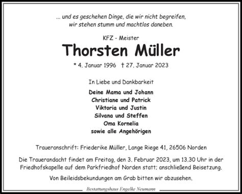 Traueranzeigen von Thorsten Müller OK Trauer de