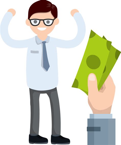 Office Worker In White Shirt Bunch Of Green Money Happy Man Cartoon