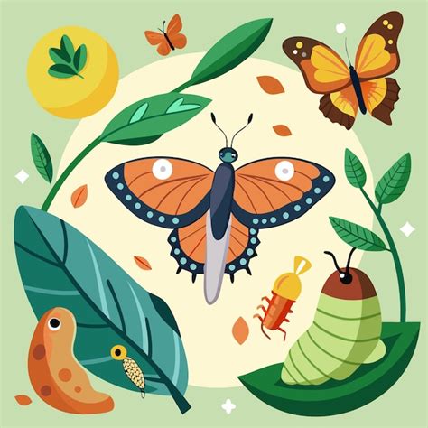 Ilustración Colorida Del Ciclo De Vida De La Mariposa La Transformación De La Oruga En Mariposa