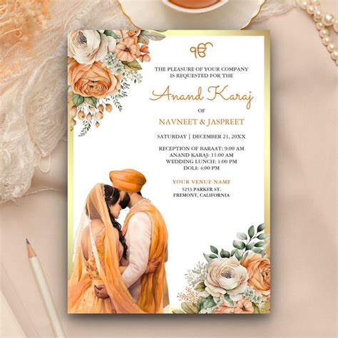 Orange Ivory Floral Anand Karaj Sikh Wedding Invitation Zazzle Sikh