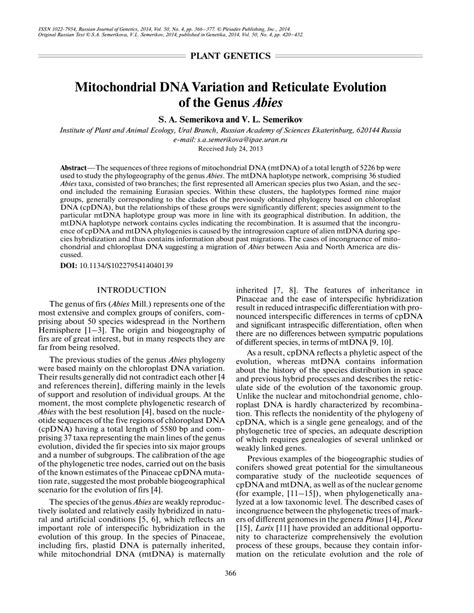 Pdf Mitochondrial Dna Variation And Reticulate Evolution Of The Genus