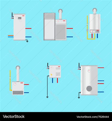 Different Boilers Icons Set Flat Style Electrical Vector Image