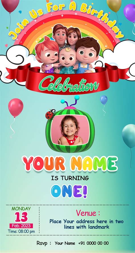 Custom Cocomelon Invitation Card Party E Invites 3video