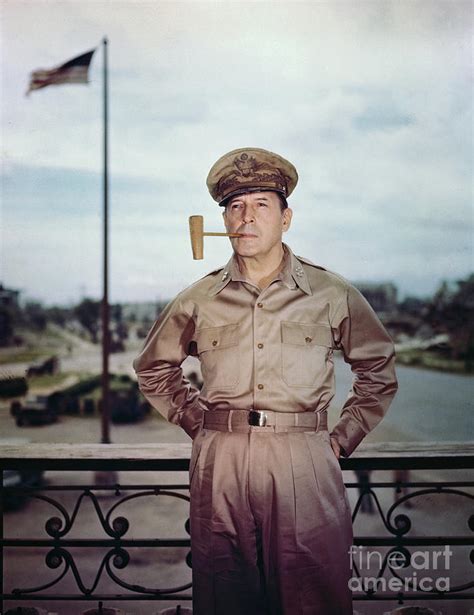 General Douglas Macarthur With Pipe by Bettmann