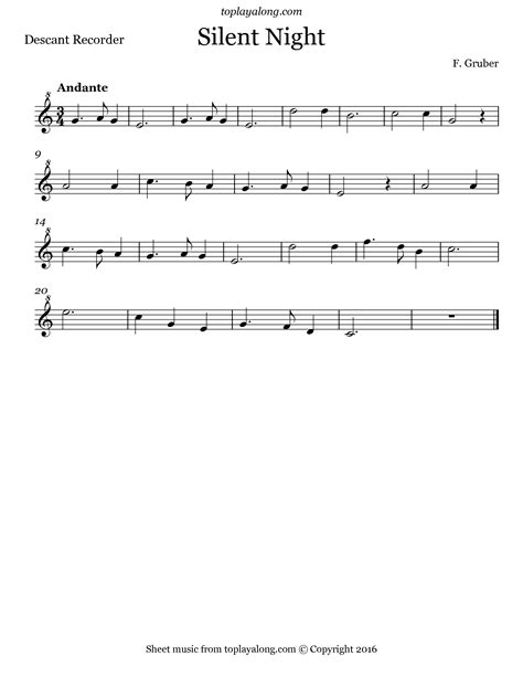 Silent Night – Toplayalong - Free Printable Recorder Sheet Music For Beginners - Free Printable