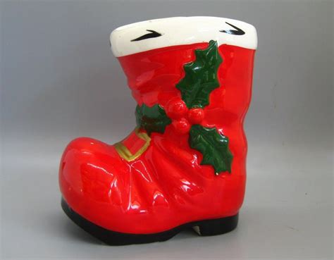 Vintage Porcelain Lefton White Santa Claus Boot Christmas Shoe Figural Planter Vase Bowl