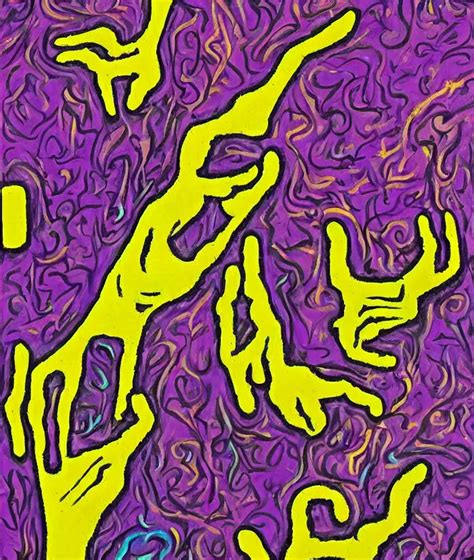 A Psychedelic Painting Of Two Hands Facing Each Other Stable