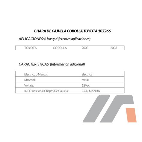 Chapa De Cajuela Corolla Toyota