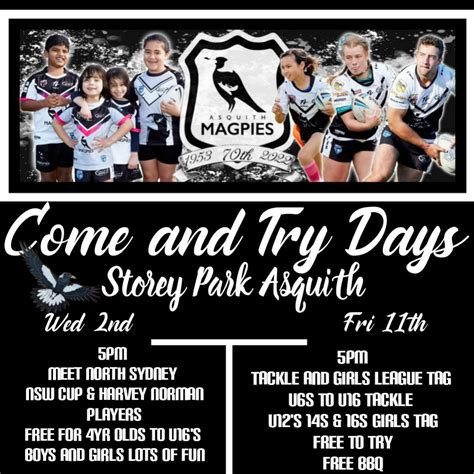 Come Try Day 2022 Asquith Magpies Junior Rugby League Home Of The