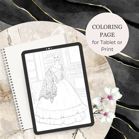 Victorian Coloring Page Adult Printable Coloring Bookfashion Illustration Coloring Book For