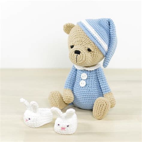 Sleepy Teddy In Pajamas And Bunny Slippers Crochet Pattern By Kristi