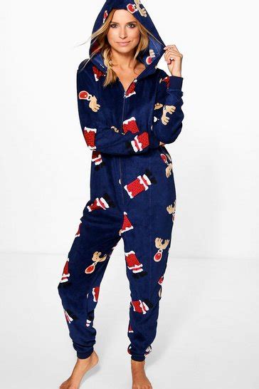 Womens Hollie Christmas Novelty Print Fleece Onesie Boohoo Uk