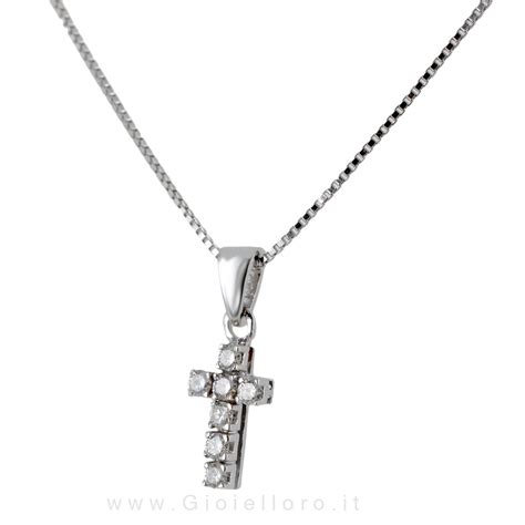 Collana Con Ciondolo Croce In Oro Bianco E Diamanti Ct