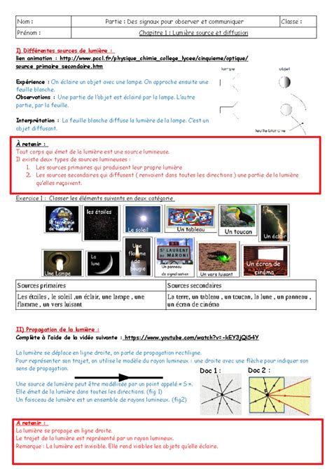 Cours Lumi Re Correction Nom Partie Des Signaux Pour Observer