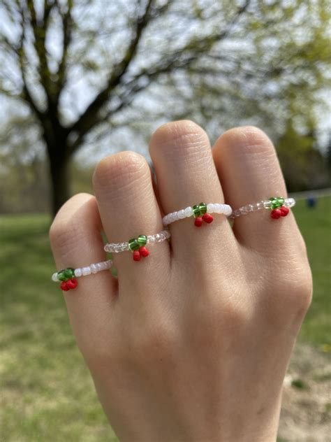 Cherry Ring Etsy Canada Diy Beaded Rings Beaded Necklace Diy