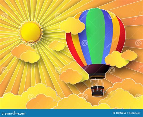 Colorful Hot Air Balloon With Sunset Stock Vector Illustration Of