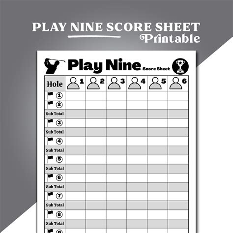 Play Nine Score Sheet Play Nine Golf Card Game Score Sheet Play Nine Score Card Play 9 Score