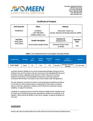 Fillable Online Certificate Of Analysis Shopify Fax Email Print