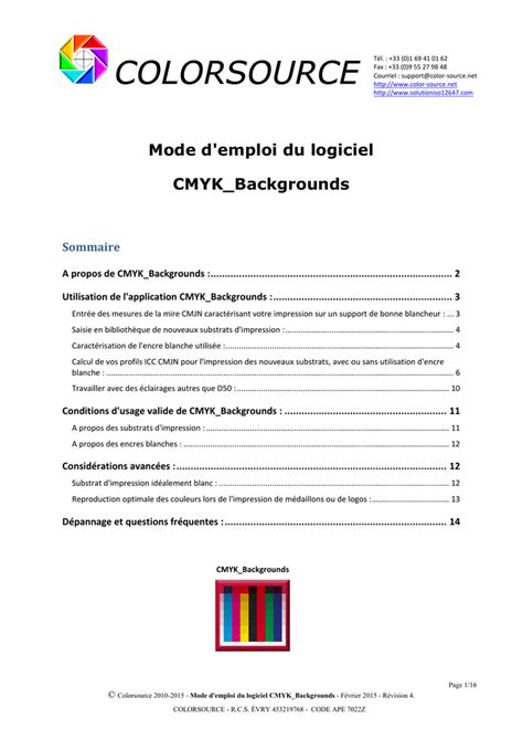 Mode D Emploi Du Logiciel CMYK Backgrounds Manualzz