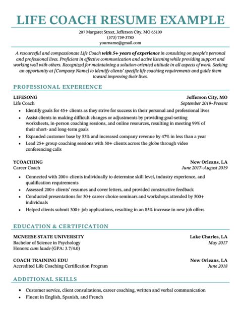 Life Coach Resume Examples And Template 15 Skills To List