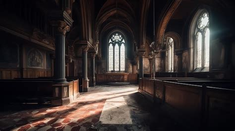 Premium Ai Image A Church With A Stained Glass Window And A Light On