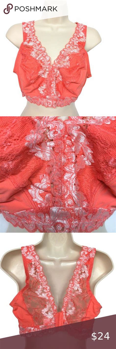 Breezies Women S Soft Support Wirefree Bra Size Xl Coral Contrast Lace Wire Free Bras Bra Sizes