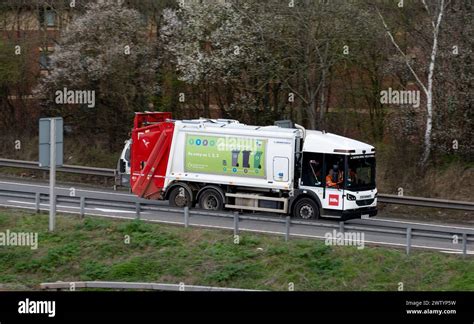 Dennis Eagle Biffa bin lorry joining the M40 motorway at Junction 15 ...