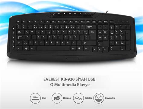 Everest Kb Usb Kablolu Full Boy Multimedia Tu Lu Q Klavye Siyah