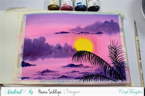 Easy Watercolor Pink Sunset Using Craftangles Liquid Watercolor Hndmd