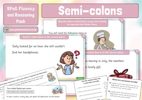 Spag Fluency Reasoning Pack Semi Colons Grammarsaurus