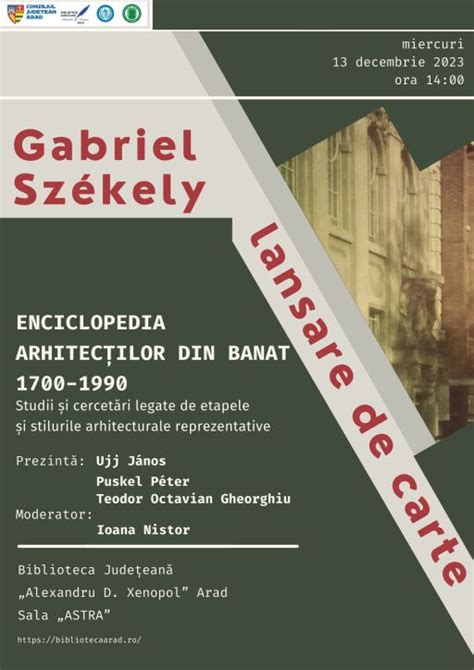 Afiș Lansare de carte Gabriel Szekely 13 decembrie 2023 Biblioteca Arad