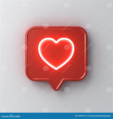 D Social Media Notification Neon Light Love Like Heart Icon In Red