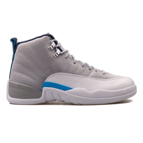 Nike Air Jordan 12 Retro Grey White And Blue Sneaker Isolated On