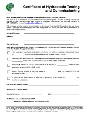 Fillable Online Certificate Of Hydrostatic Testing And Commissioning