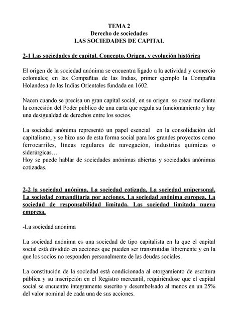 T2 Sociedades TEMA 2 Derecho De Sociedades LAS SOCIEDADES DE CAPITAL