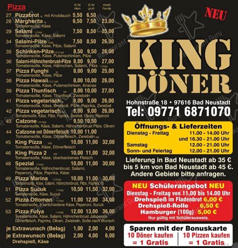 Speisekarte von KING Döner restaurant Bad Neustadt an der Saale