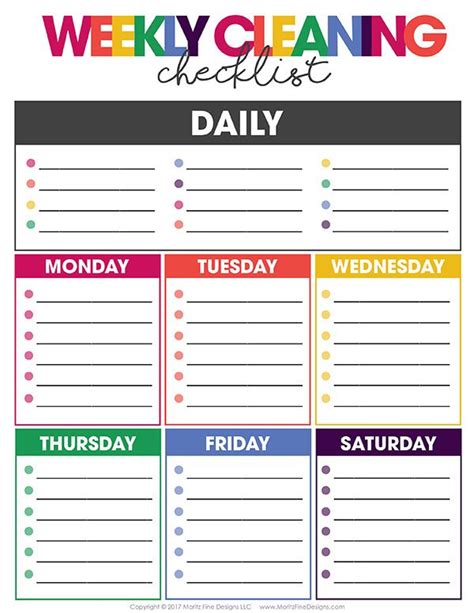 The Weekly Cleaning Checklist Is Shown In This Printable Calendar With