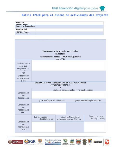 Docx Matriz Tpack Para El Dise O De Actividades Del Proyecto