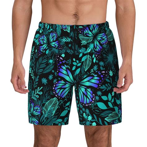 Haiem Blue Floral With Butterflies Mens Swim Trunks With Compression