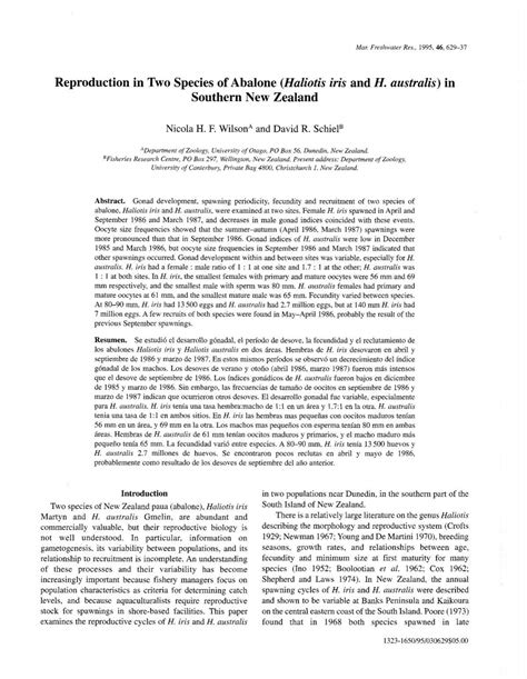 Reproduction in Two Species of Abalone (Haliotis iris and H. australis)