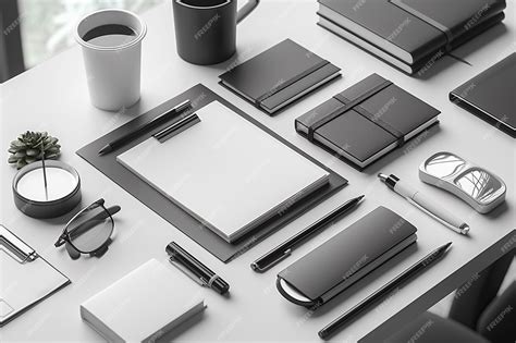 Premium Photo Minimalist Monochrome Stationery Set Mockup Created