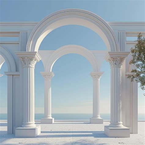 Traditional Greek Architecture With White Arch On Blue Sky Premium Ai